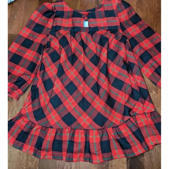 Disney Minnie Mouse Red Black Plaid Christmas Ruffled Dress LS Size 18M-2T Skate - Picture 5 of 8